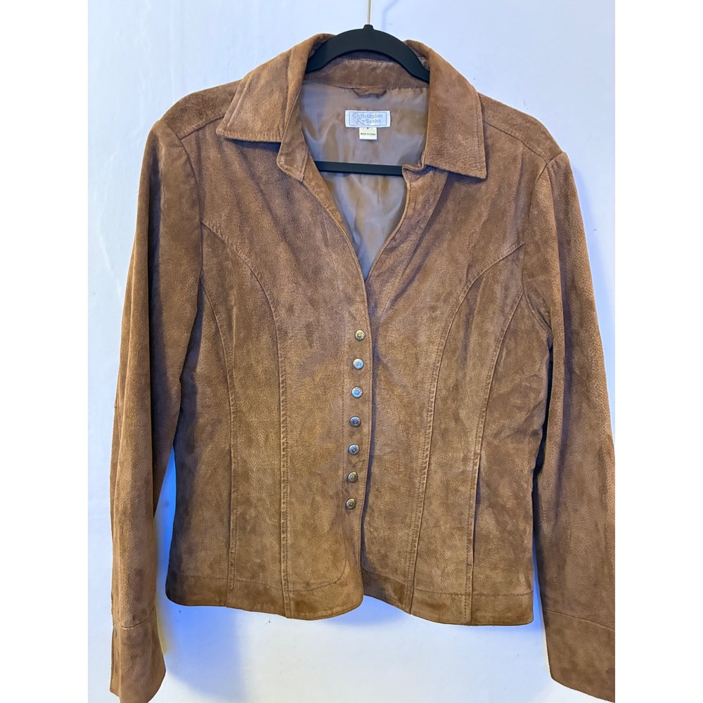 Christopher & Banks Vintage Brown Suede Style Button Front Jacket Womens Medium